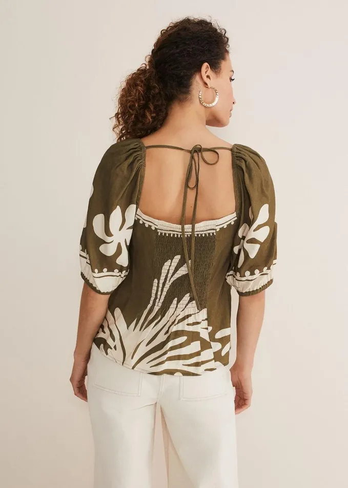 Phase Eight Hesta Linen Top Olive Women Tops and TShirts