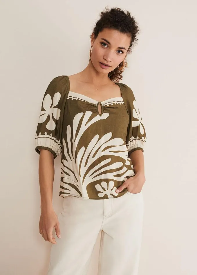 Phase Eight Hesta Linen Top Olive Women Tops and TShirts