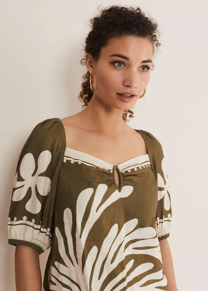 Phase Eight Hesta Linen Top Olive Women Tops and TShirts