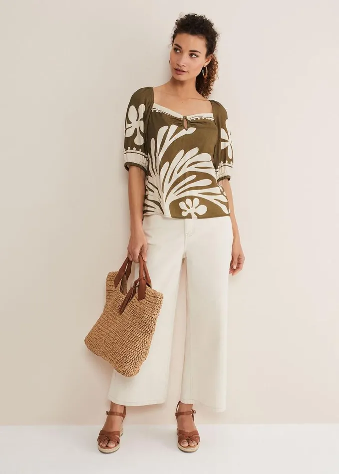 Phase Eight Hesta Linen Top Olive Women Tops and TShirts