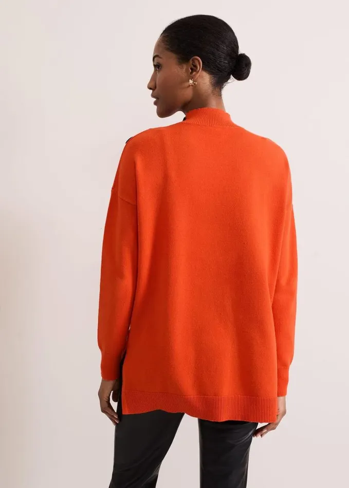Phase Eight Holly Button Neck Jumper Orange Women Knitwear