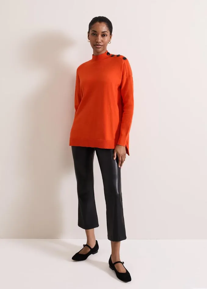 Phase Eight Holly Button Neck Jumper Orange Women Knitwear