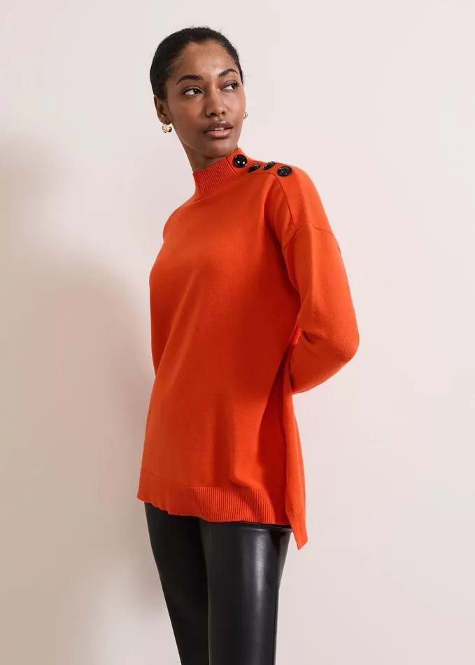 Phase Eight Holly Button Neck Jumper Orange Women Knitwear