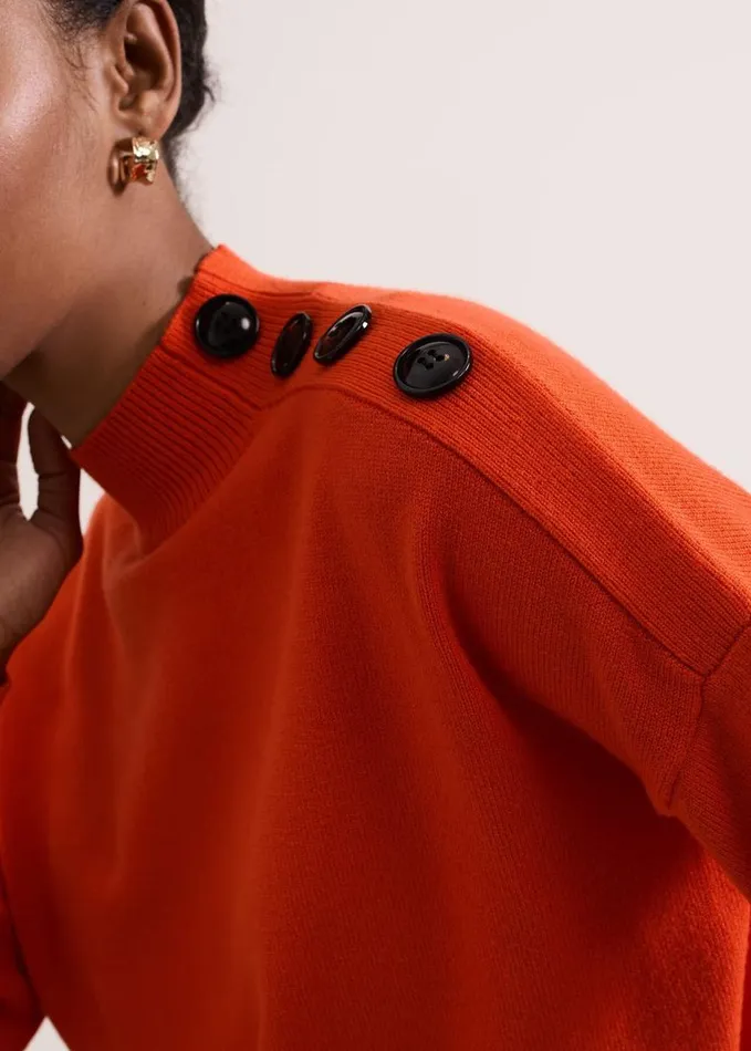 Phase Eight Holly Button Neck Jumper Orange Women Knitwear