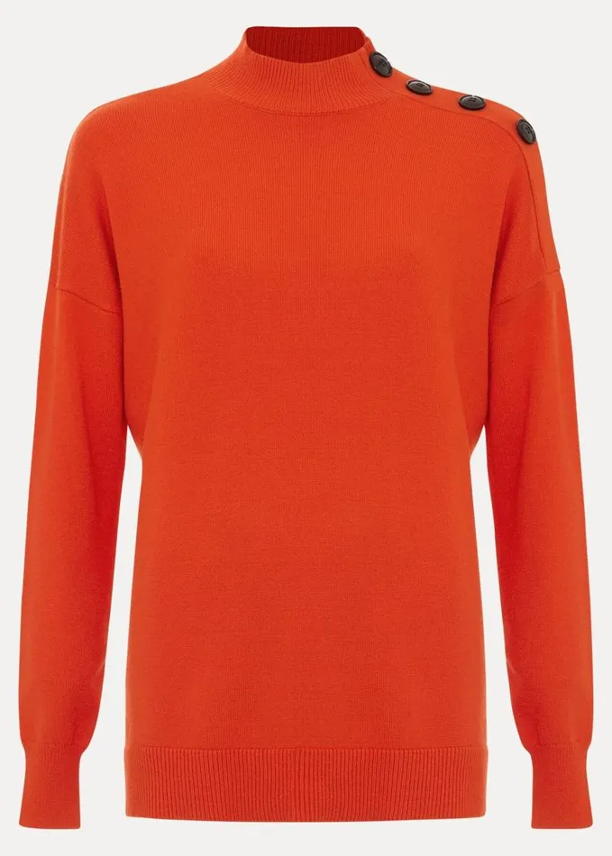 Phase Eight Holly Button Neck Jumper Orange Women Knitwear