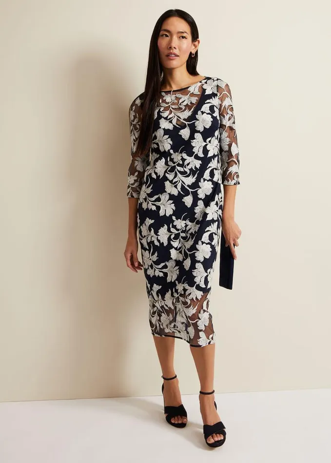 Phase Eight Irina Floral Mesh Midi Dress Multicoloured Women Dresses
