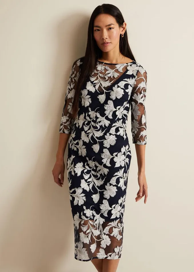 Phase Eight Irina Floral Mesh Midi Dress Multicoloured Women Dresses