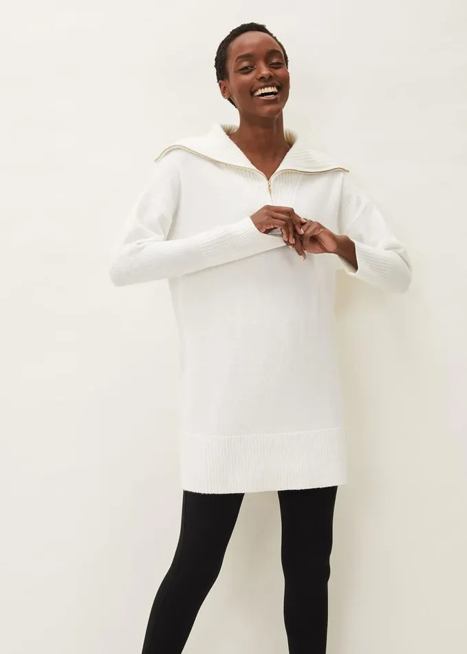 Phase Eight Isabella Zip Up Tunic Dress Winter White Women Dresses