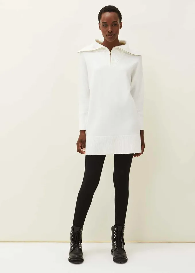 Phase Eight Isabella Zip Up Tunic Dress Winter White Women Dresses