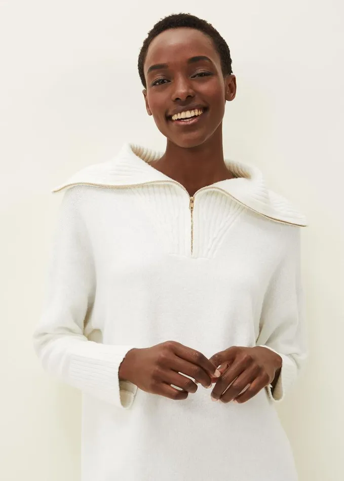Phase Eight Isabella Zip Up Tunic Dress Winter White Women Dresses