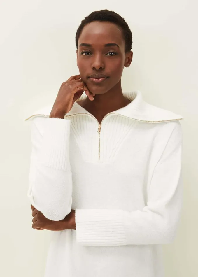 Phase Eight Isabella Zip Up Tunic Dress Winter White Women Dresses