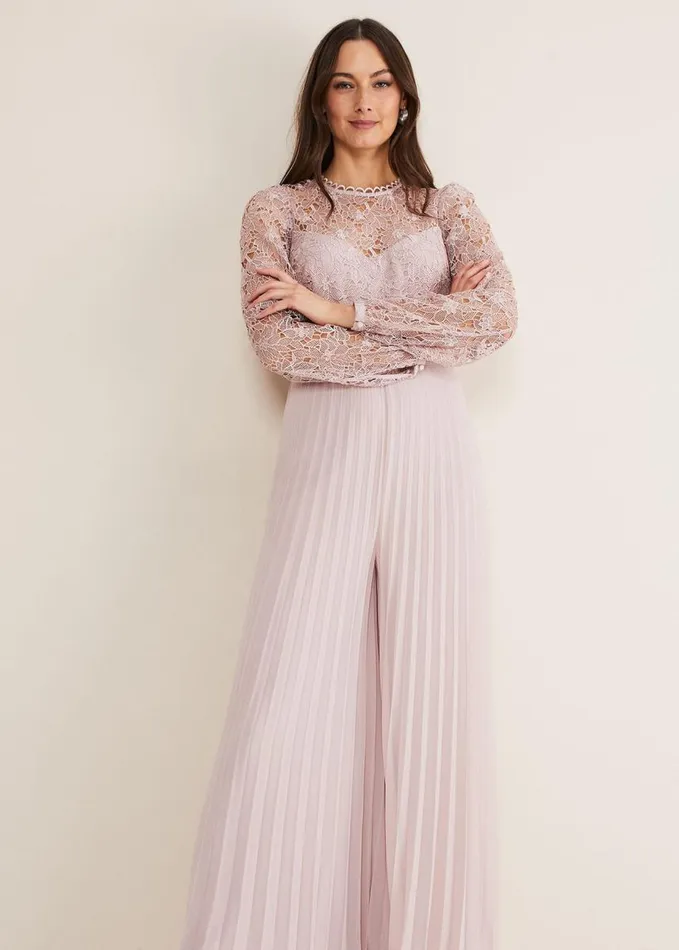 Phase Eight Isla Lace Wide Leg Jumpsuit Antique Rose Women Dresses