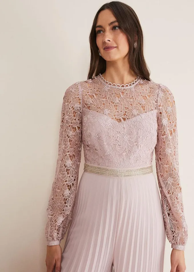 Phase Eight Isla Lace Wide Leg Jumpsuit Antique Rose Women Dresses