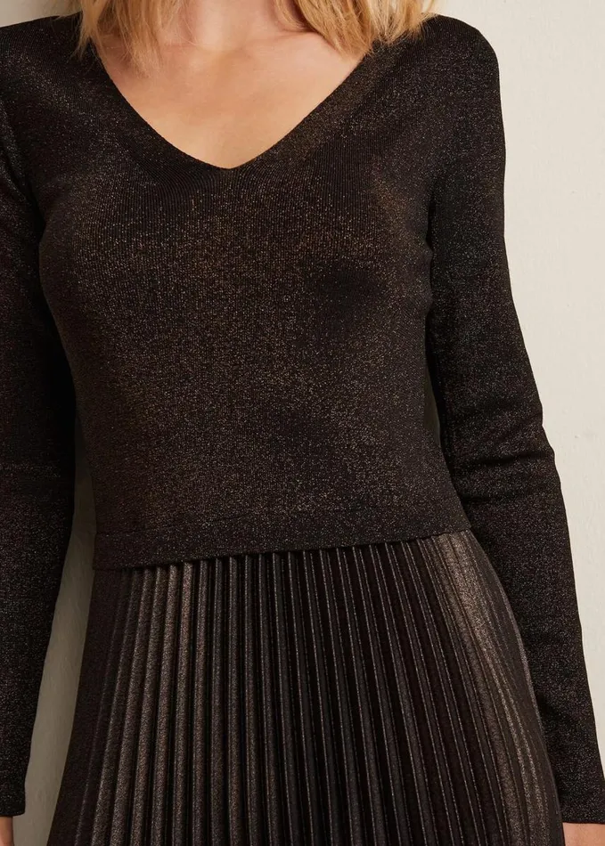 Phase Eight Isla Metallic Pleated Knitted Dress Bronze Women Dresses