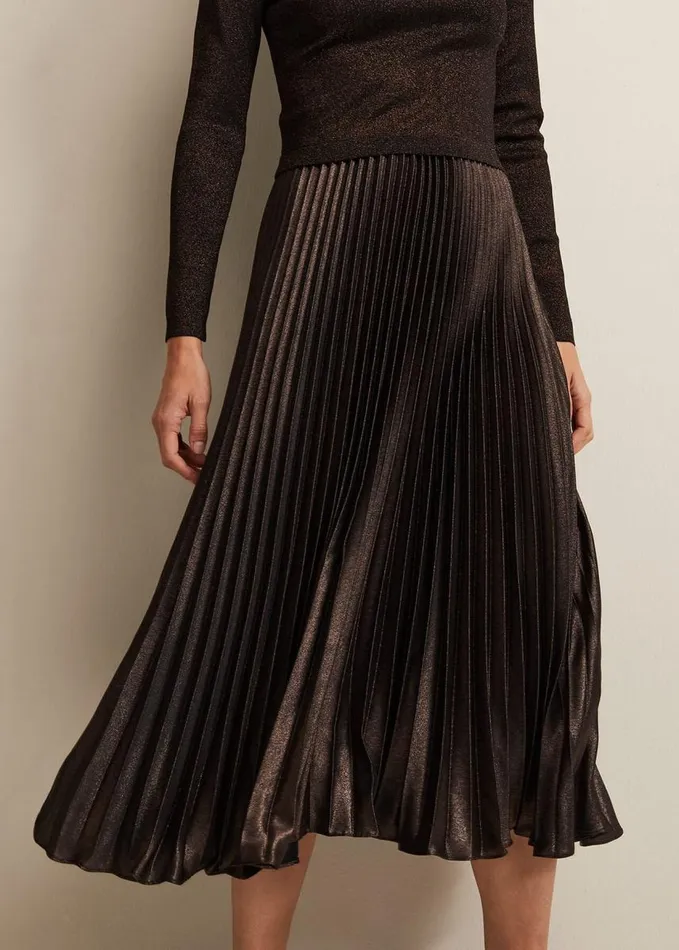 Phase Eight Isla Metallic Pleated Knitted Dress Bronze Women Dresses