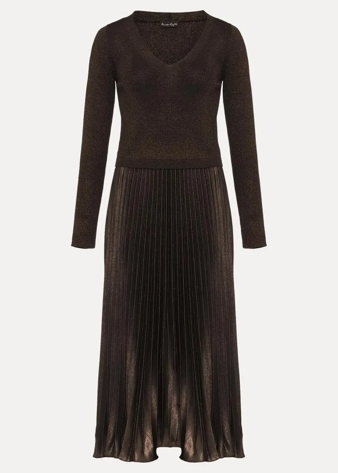 Phase Eight Isla Metallic Pleated Knitted Dress Bronze Women Dresses