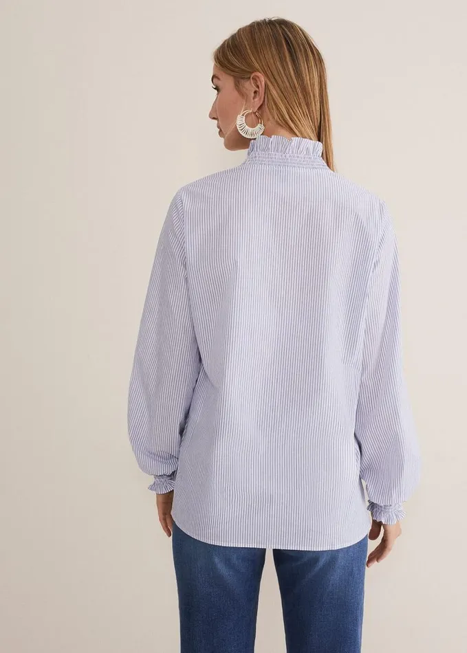 Phase Eight Izara Cotton Striped Ruffle Top Bluewhite Women Shirts and Blouses
