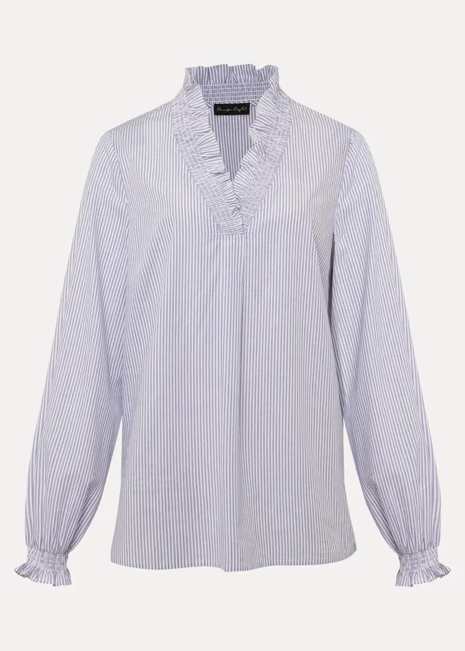 Phase Eight Izara Cotton Striped Ruffle Top Bluewhite Women Shirts and Blouses