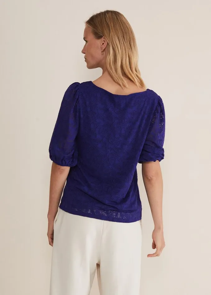Phase Eight Jaeda Leaf Print Burnout Top Purple Women Tops and TShirts