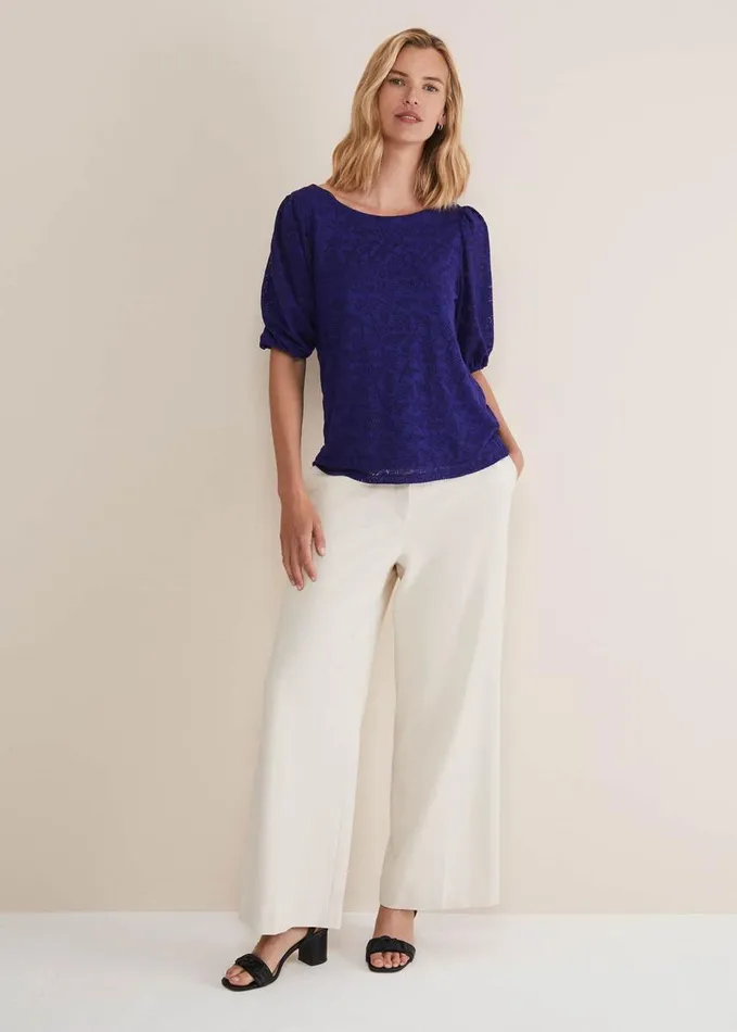 Phase Eight Jaeda Leaf Print Burnout Top Purple Women Tops and TShirts