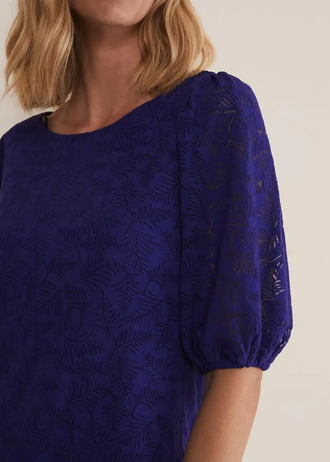 Phase Eight Jaeda Leaf Print Burnout Top Purple Women Tops and TShirts