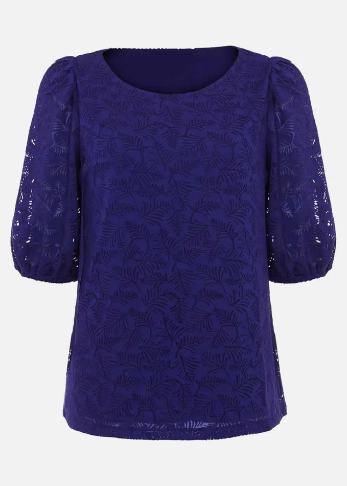 Phase Eight Jaeda Leaf Print Burnout Top Purple Women Tops and TShirts