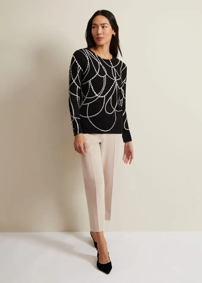 Phase Eight Jaelyn Pearl Print Jumper Black Women Knitwear
