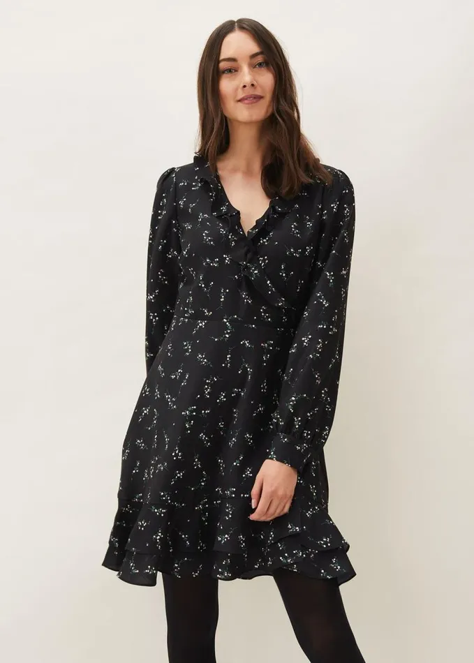 Phase Eight Jamila Ditsy Print Wrap Dress Black Women Dresses