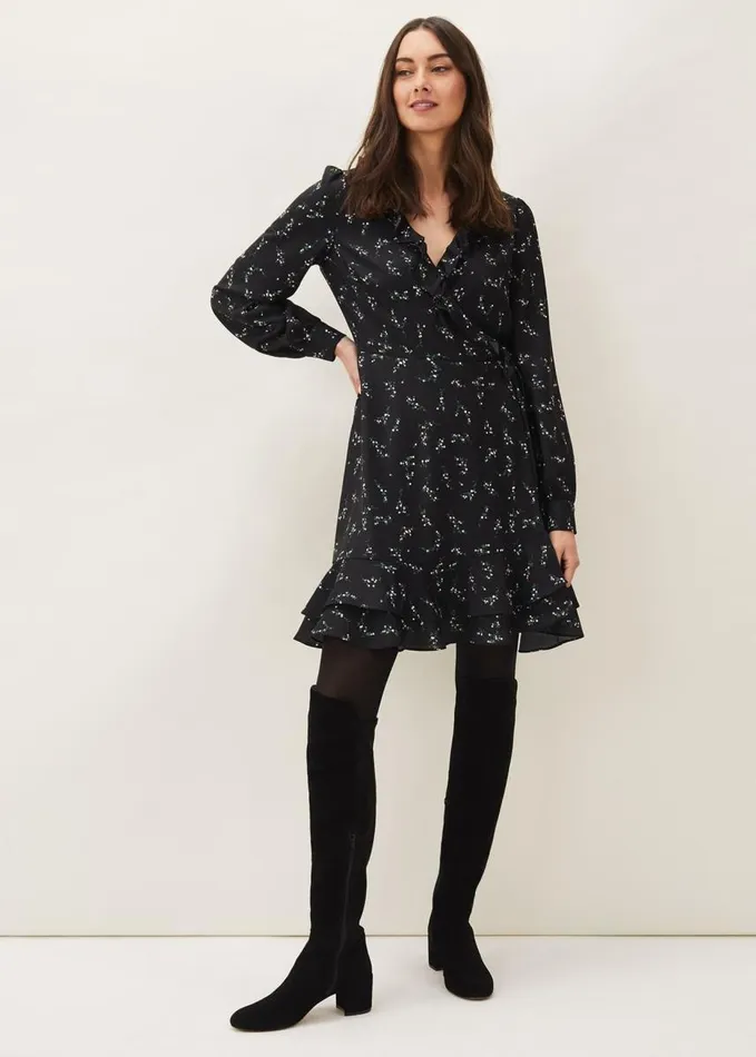 Phase Eight Jamila Ditsy Print Wrap Dress Black Women Dresses