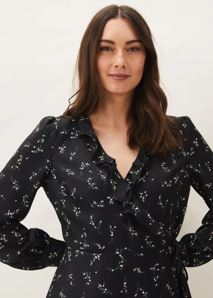 Phase Eight Jamila Ditsy Print Wrap Dress Black Women Dresses