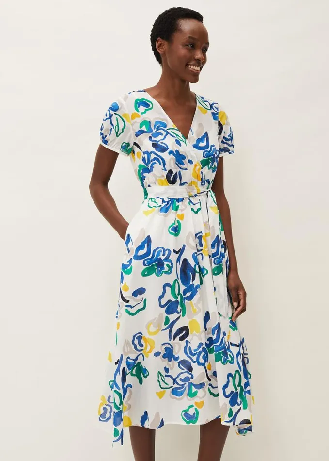 Phase Eight Jana Abstract Print Midi Dress Yellowbluegreen Women Dresses