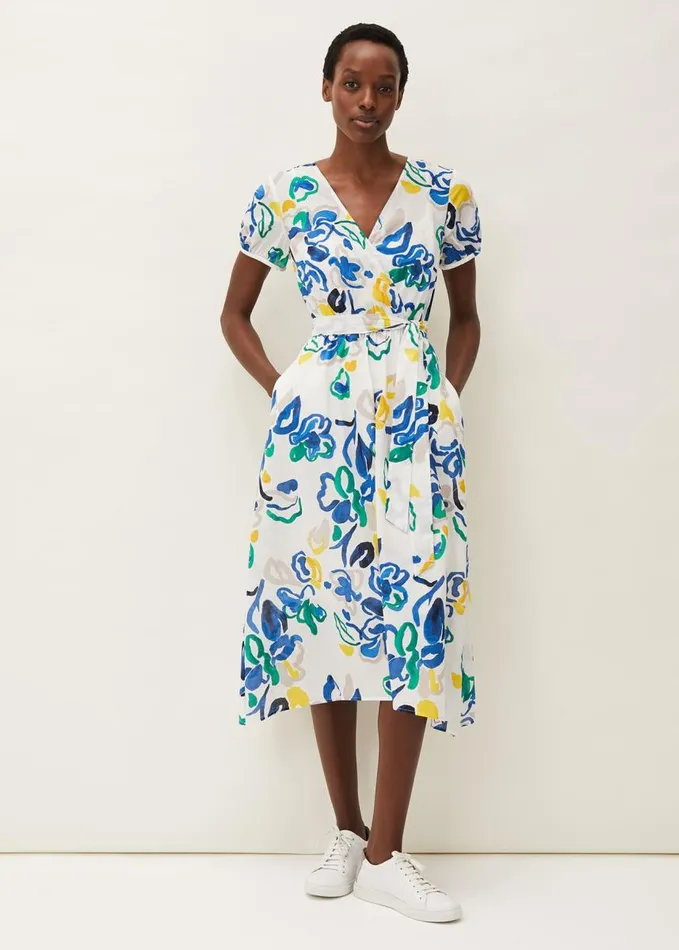Phase Eight Jana Abstract Print Midi Dress Yellowbluegreen Women Dresses