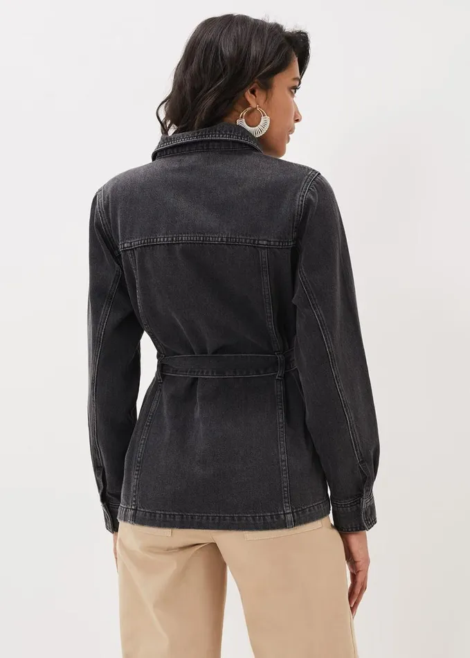 Phase Eight Jannah Denim Belted Shacket Washed Black Women Jackets