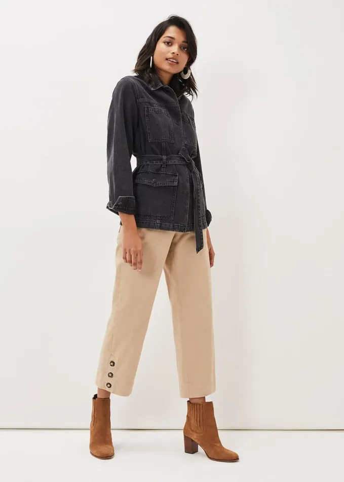 Phase Eight Jannah Denim Belted Shacket Washed Black Women Jackets
