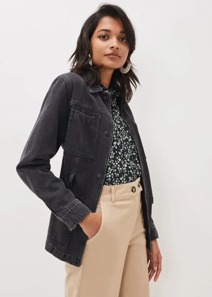 Phase Eight Jannah Denim Belted Shacket Washed Black Women Jackets