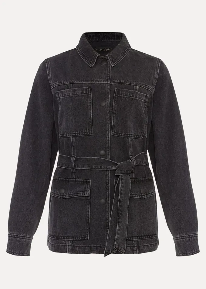Phase Eight Jannah Denim Belted Shacket Washed Black Women Jackets