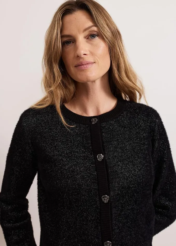 Phase Eight Javina Fluffy Lurex Cardigan Metallic Women Knitwear