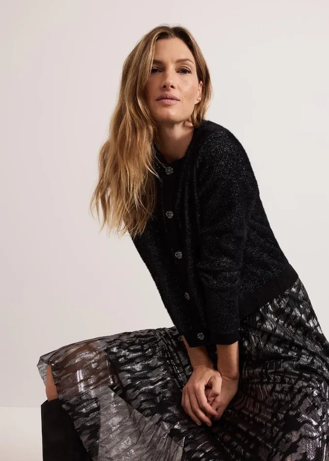 Phase Eight Javina Fluffy Lurex Cardigan Metallic Women Knitwear