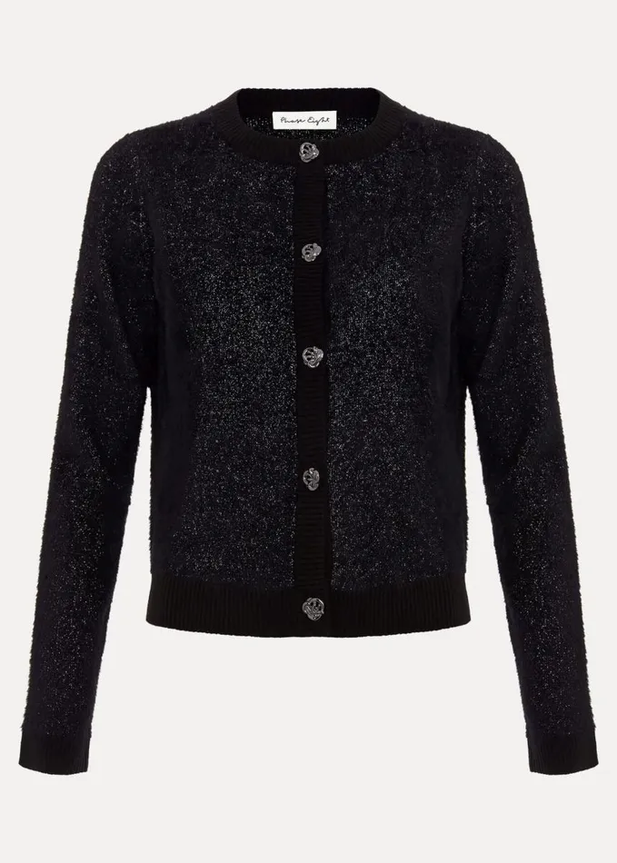 Phase Eight Javina Fluffy Lurex Cardigan Metallic Women Knitwear