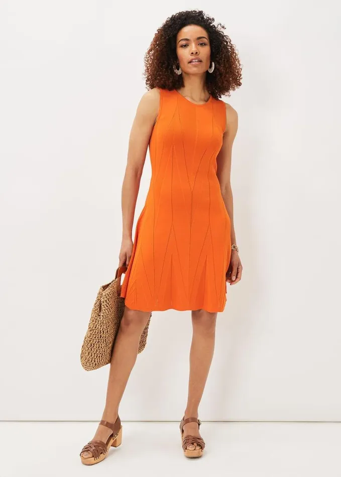 Phase Eight Jaya Stitch Detail Dress Orange Women Dresses