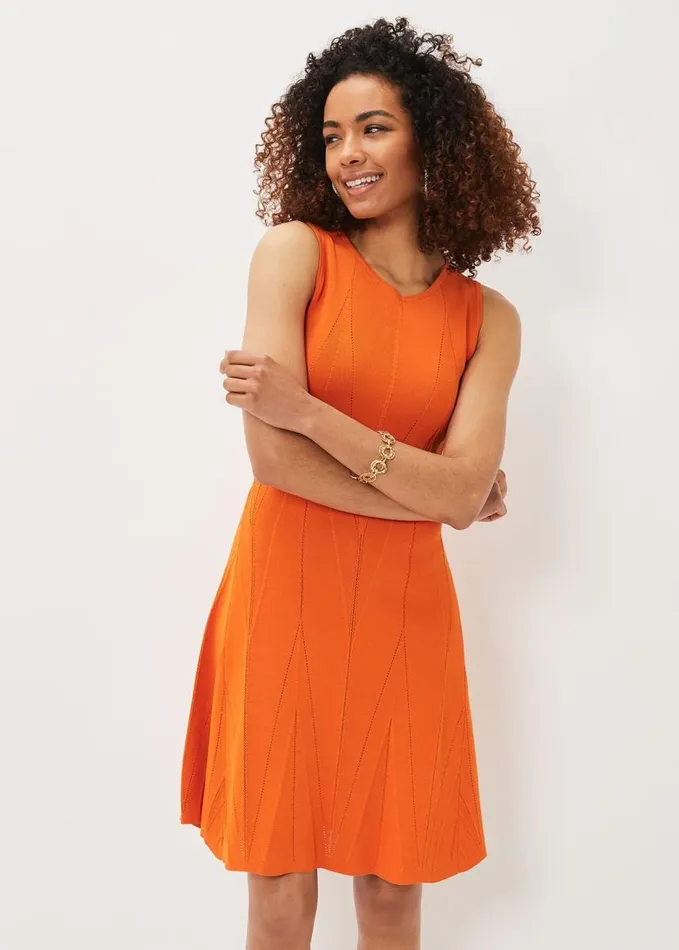 Phase Eight Jaya Stitch Detail Dress Orange Women Dresses