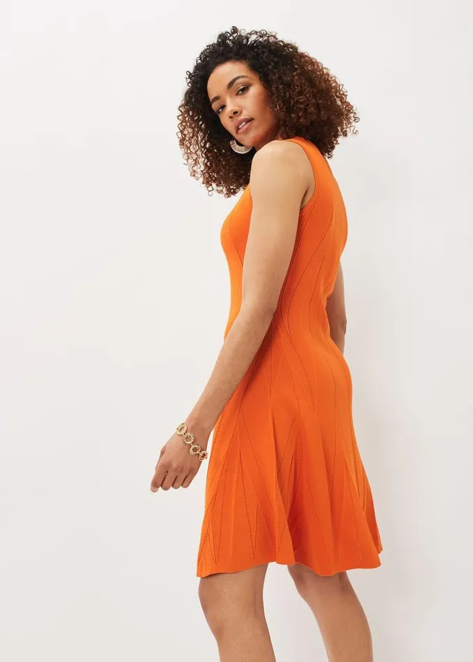 Phase Eight Jaya Stitch Detail Dress Orange Women Dresses