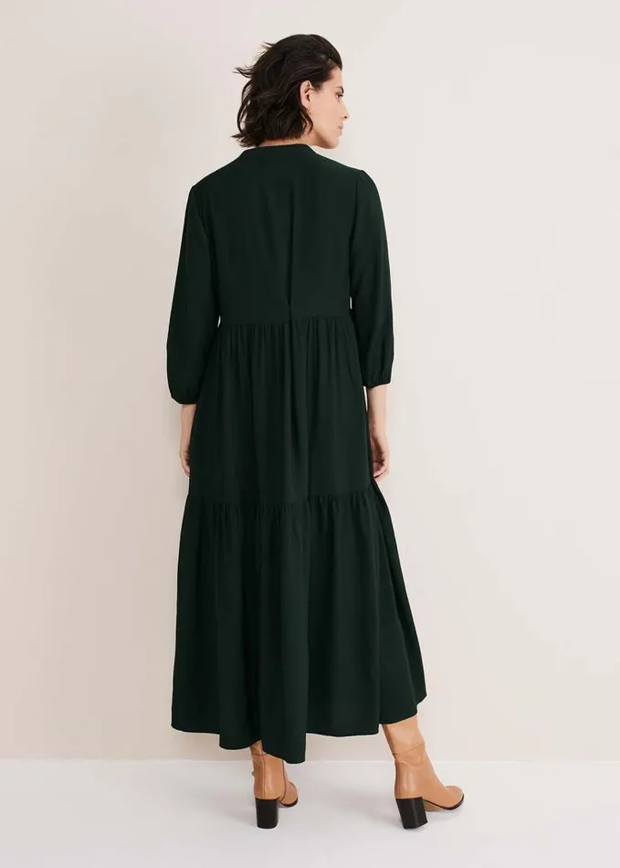 Phase Eight Jayde Tiered Midaxi Dress Dark Green Women Dresses