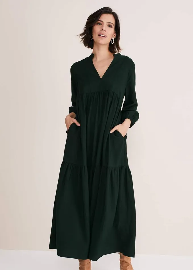 Phase Eight Jayde Tiered Midaxi Dress Dark Green Women Dresses