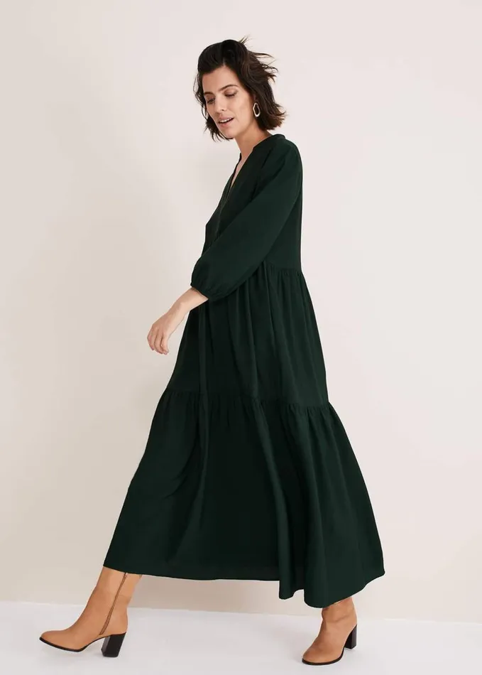 Phase Eight Jayde Tiered Midaxi Dress Dark Green Women Dresses