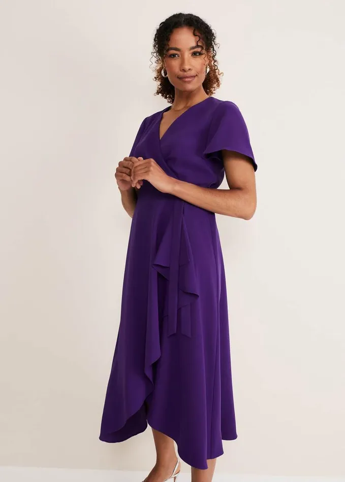 Phase Eight Julissa Ruffle Wrap Midi Dress Violet Women Dresses