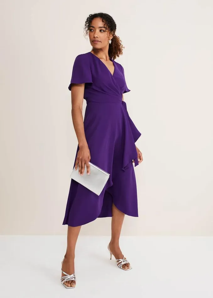 Phase Eight Julissa Ruffle Wrap Midi Dress Violet Women Dresses