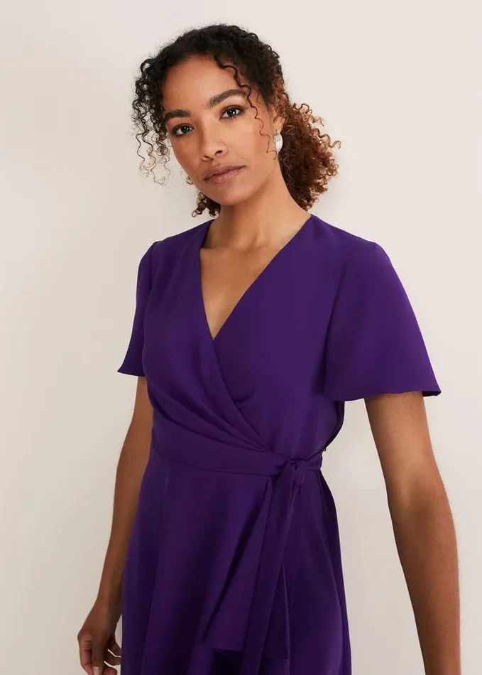 Phase Eight Julissa Ruffle Wrap Midi Dress Violet Women Dresses