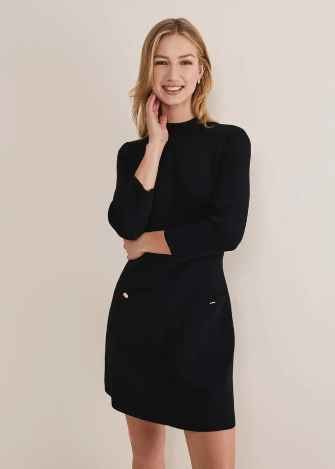 Phase Eight Kamri Knitted Tunic Dress Black Women Dresses