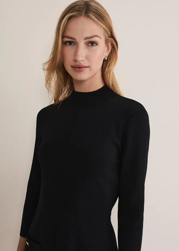 Phase Eight Kamri Knitted Tunic Dress Black Women Dresses